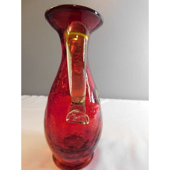Kanawha Amberina Handblown Crackle Glass Pitcher with Applied Handle Vintage - Picture 4 of 9